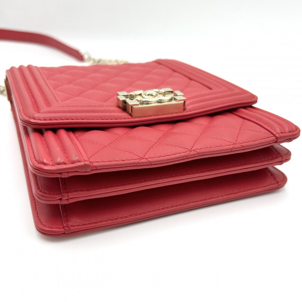 【開店SALE】 CHANEL シャネル ショルダーバッグ ボーイシャネル BOY CHANEL ココマーク ココ 鞄 かばん ラムスキン レッド 赤 ゴールド金具 レディース【中古品】