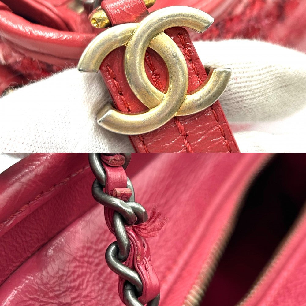 【開店SALE】 CHANEL シャネル ショルダーバッグ ガブリエルドゥシャネル スモール ホーボー チェーンショルダー ココマーク ココ 鞄 かばん A91810 ツイード レザー ピンク レッド 赤 ゴールド×シルバー金具 レディース【中古品】