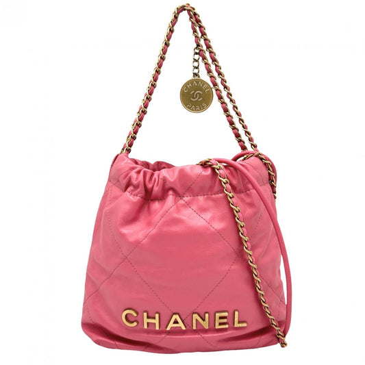 CHANEL シャネル 2WAY シャネル22ミニ ロゴ ハンドバッグ ショルダーバッグ チェーン かばん 鞄 レザー ピンク ゴールド金具 レディース【中古品】