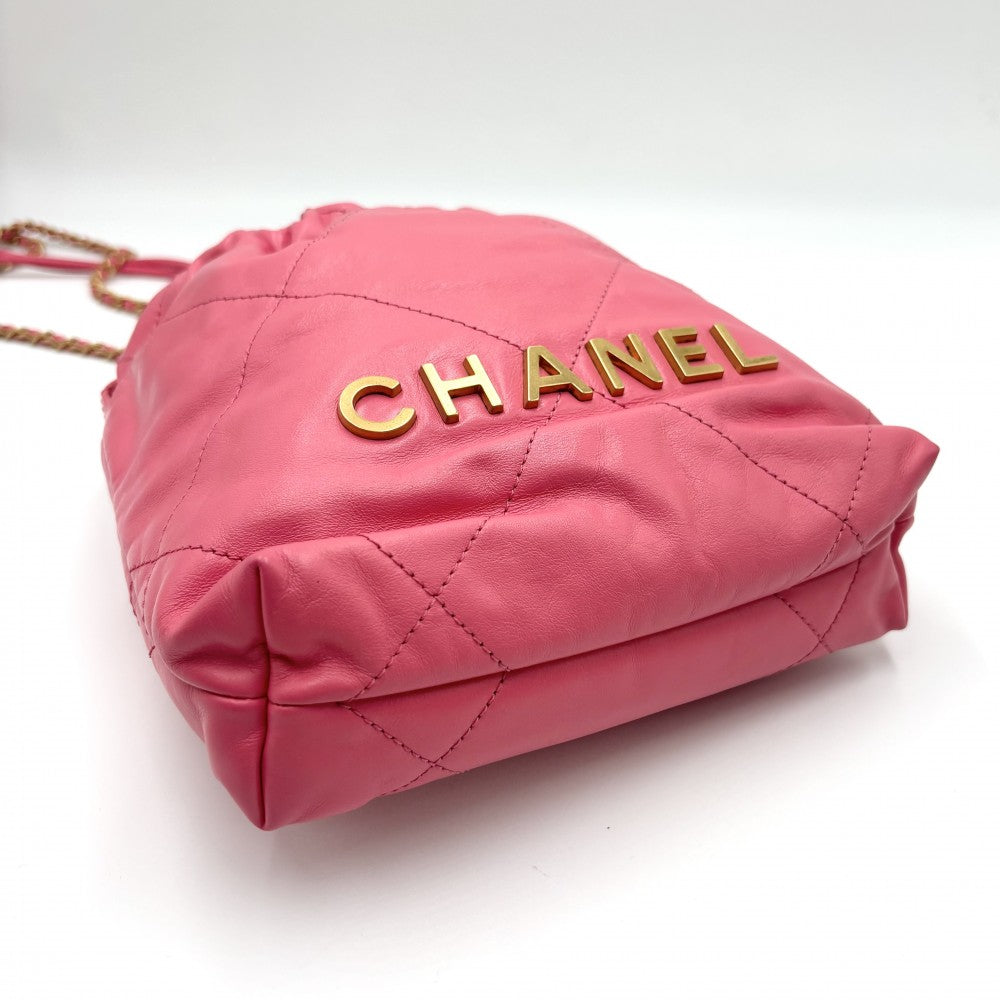 CHANEL シャネル 2WAY シャネル22ミニ ロゴ ハンドバッグ ショルダーバッグ チェーン かばん 鞄 レザー ピンク ゴールド金具 レディース【中古品】