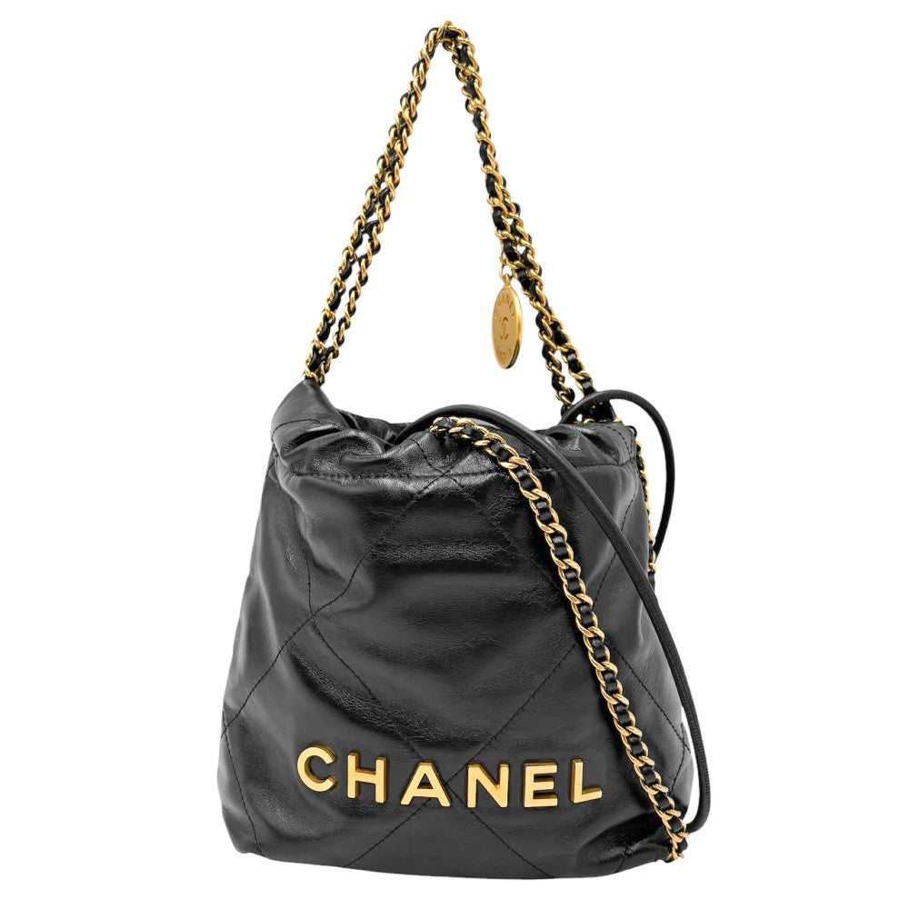【開店SALE】 CHANEL シャネル 2WAY シャネル22ミニ ロゴ ハンドバッグ ショルダーバッグ チェーン かばん 鞄 レザー ブラック 黒 ゴールド金具 レディース【中古品】