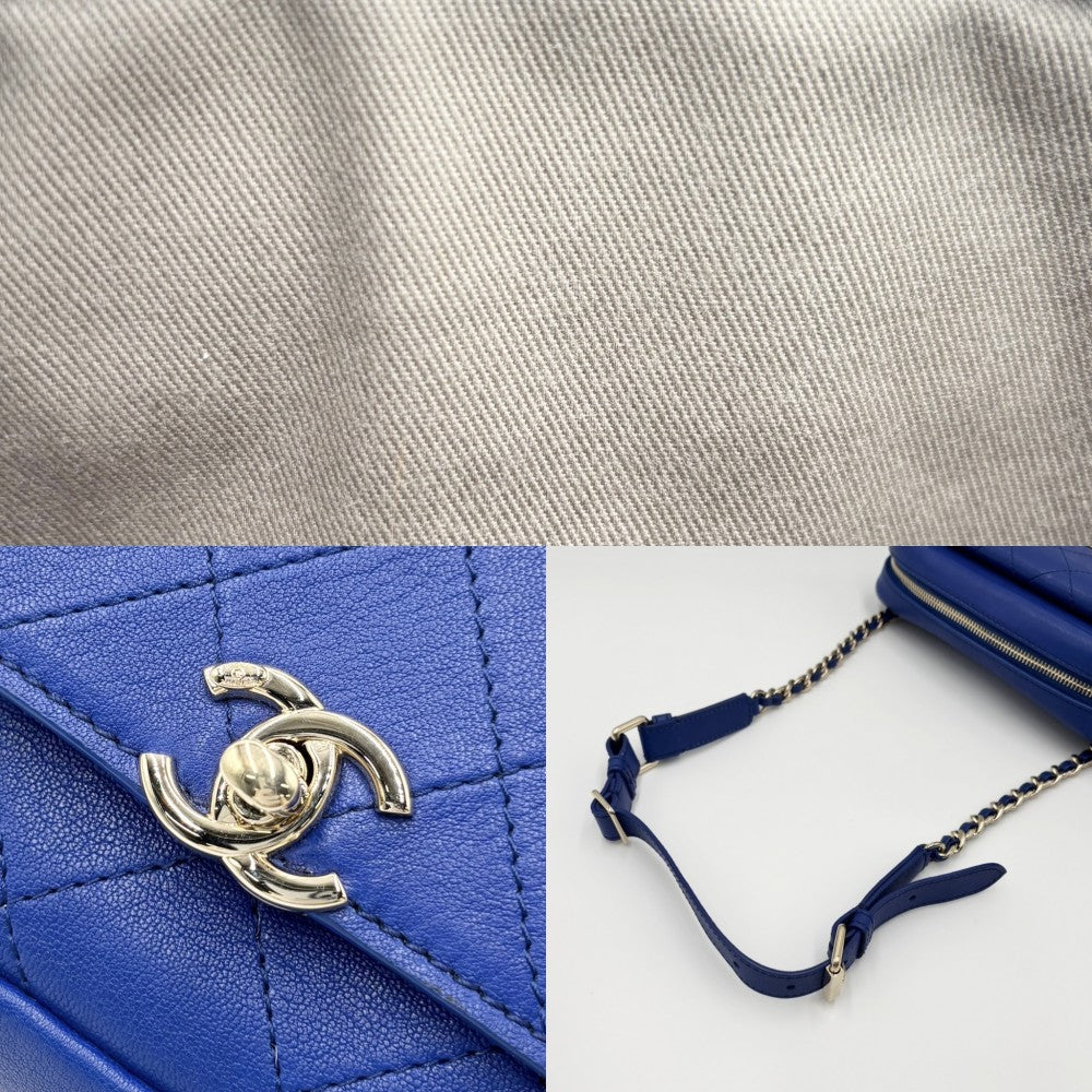 【開店SALE】 CHANEL シャネル ウエストバッグ チェーンボディバッグ ココマーク ウエストポーチ ココ 鞄 かばん レザー ブルー 青 ゴールド金具 レディース【中古品】