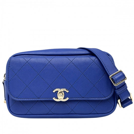 【開店SALE】 CHANEL シャネル ウエストバッグ チェーンボディバッグ ココマーク ウエストポーチ ココ 鞄 かばん レザー ブルー 青 ゴールド金具 レディース【中古品】