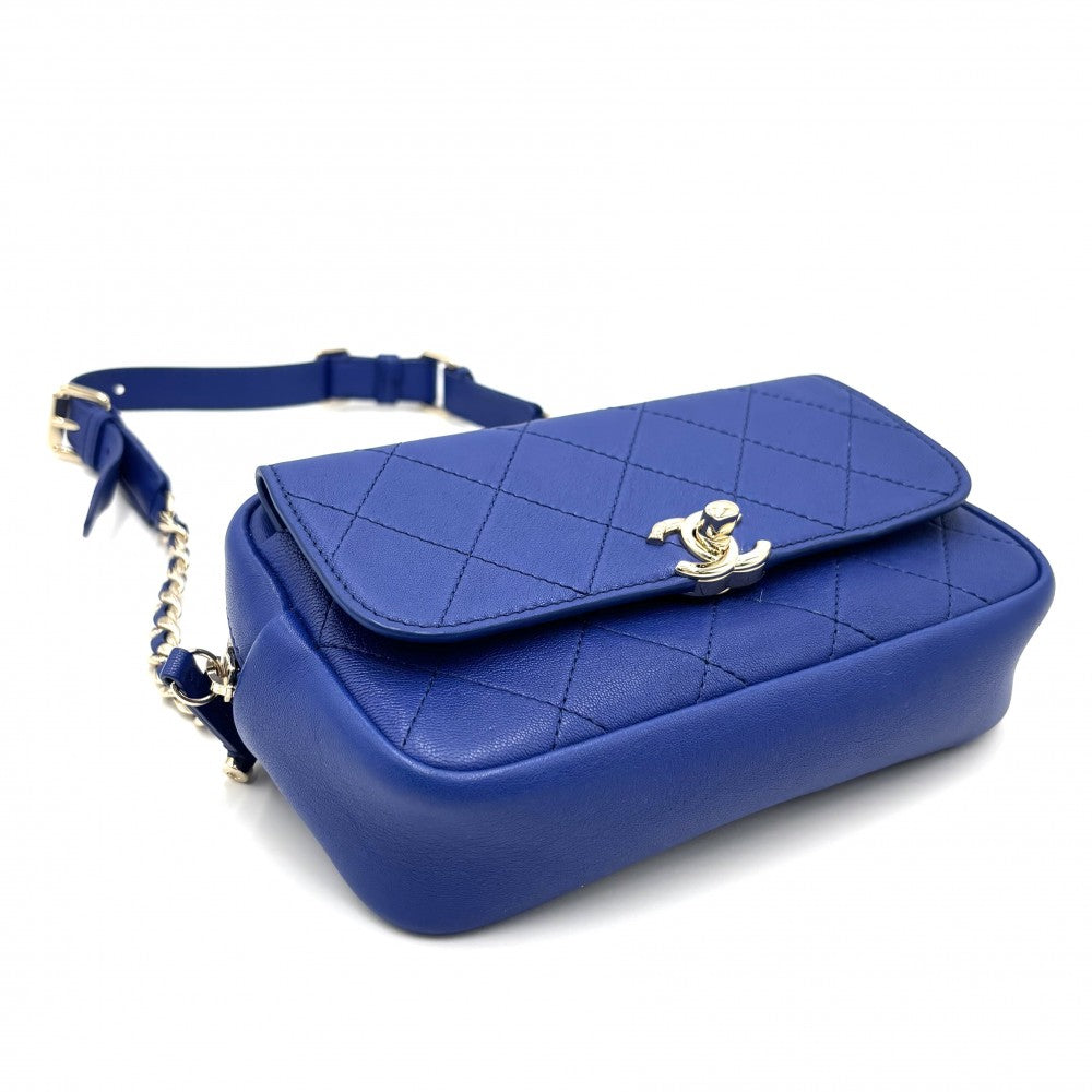 【開店SALE】 CHANEL シャネル ウエストバッグ チェーンボディバッグ ココマーク ウエストポーチ ココ 鞄 かばん レザー ブルー 青 ゴールド金具 レディース【中古品】
