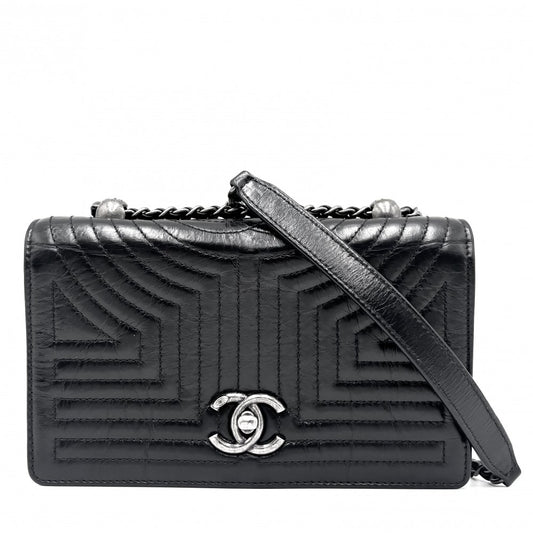 【開店SALE】 CHANEL シャネル ショルダーバッグ コリアンガーデン チェーンショルダー フルフラップ ターンロック ココマーク ココ かばん 鞄 レザー ブラック 黒 シルバー金具 レディース【中古品】