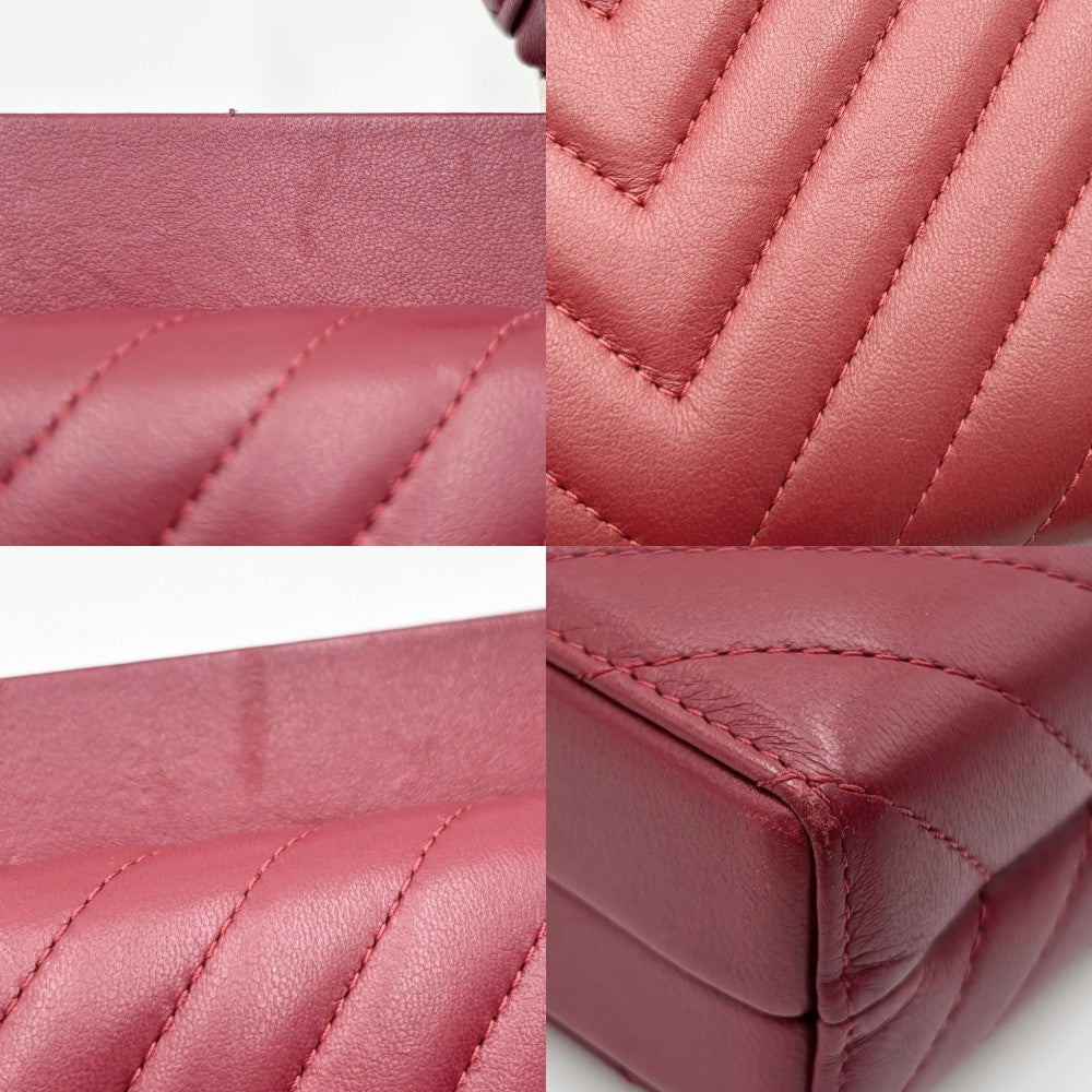 【開店SALE】 CHANEL シャネル ショルダーバッグ シェブロン Vステッチ ターンロック 鞄 かばん ラムスキン レッド 赤 ゴールド金具 レディース【中古品】