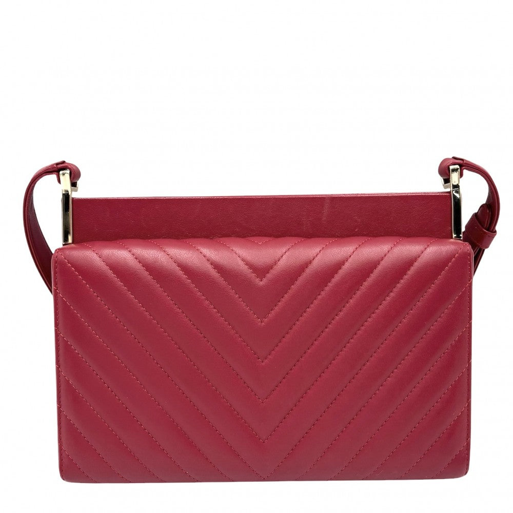 【開店SALE】 CHANEL シャネル ショルダーバッグ シェブロン Vステッチ ターンロック 鞄 かばん ラムスキン レッド 赤 ゴールド金具 レディース【中古品】