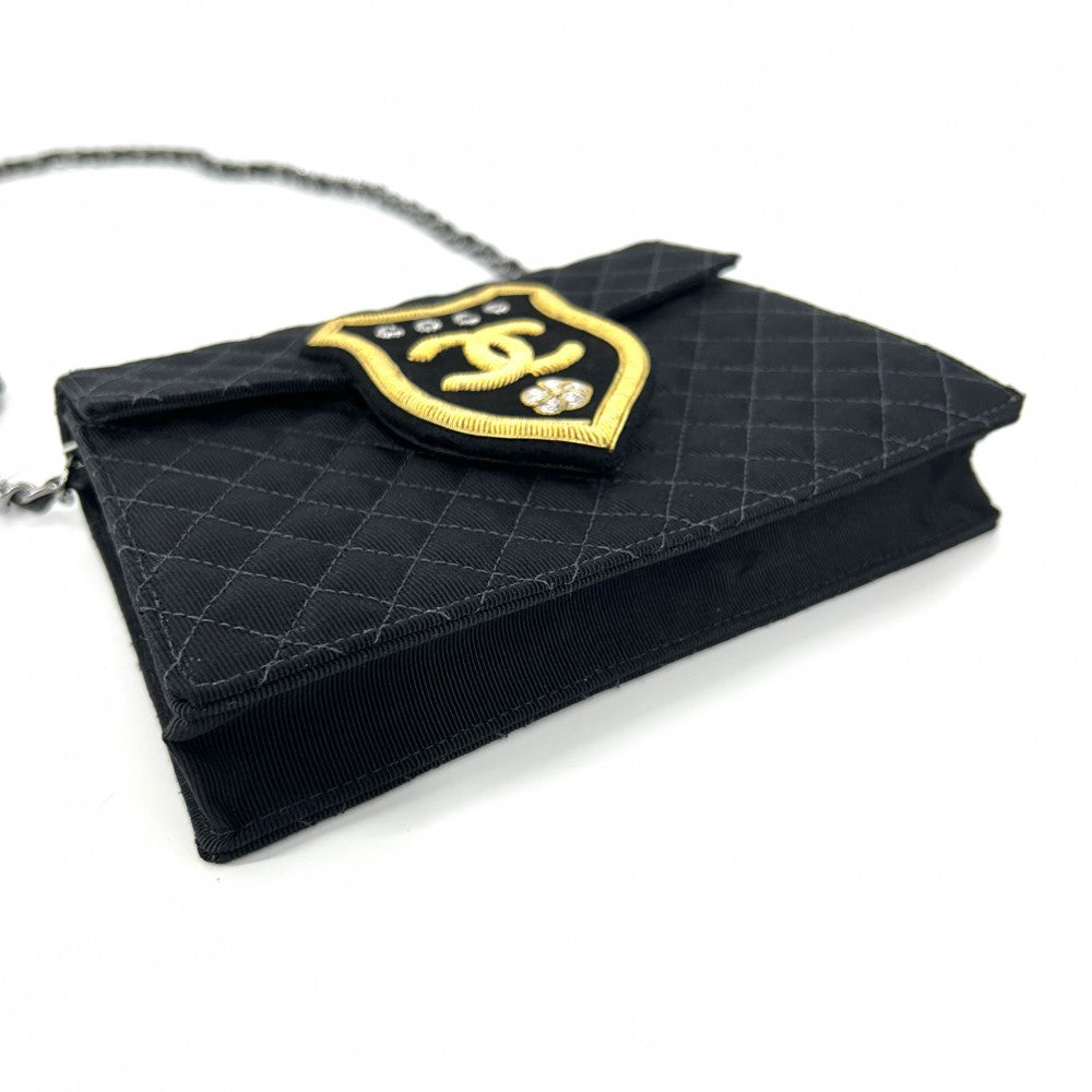 CHANEL シャネル ショルダーバッグ マトラッセ エンブレムワッペン ココマーク チェーンショルダー ココ かばん 鞄 キャンバス レザー ブラック 黒 シルバー金具 レディース【中古品】