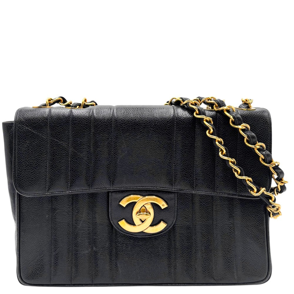 【開店SALE】 CHANEL シャネル ショルダーバッグ マドモアゼル ダブルチェーン ココマーク ターンロック ココ ヴィンテージ かばん 鞄 キャビアスキン ブラック 黒 ゴールド金具 レディース【中古品】