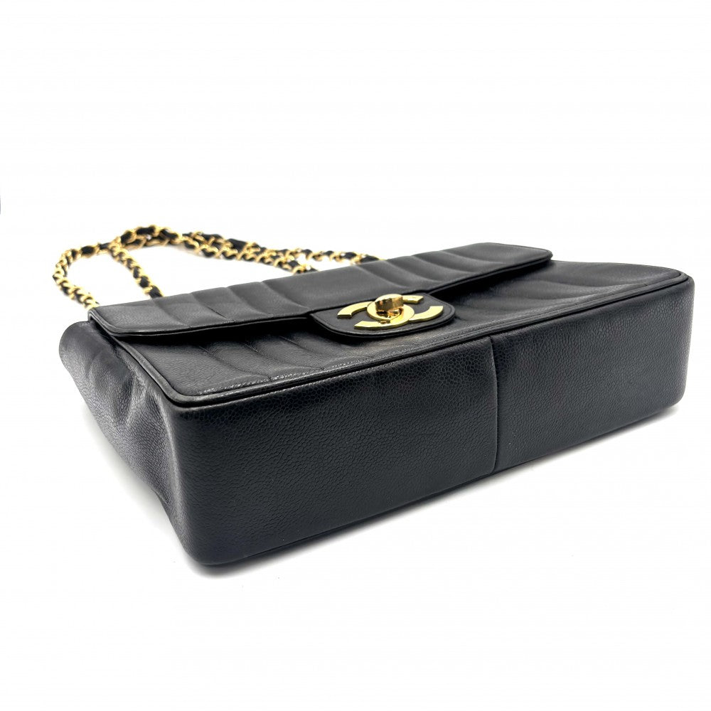 【開店SALE】 CHANEL シャネル ショルダーバッグ マドモアゼル ダブルチェーン ココマーク ターンロック ココ ヴィンテージ かばん 鞄 キャビアスキン ブラック 黒 ゴールド金具 レディース【中古品】