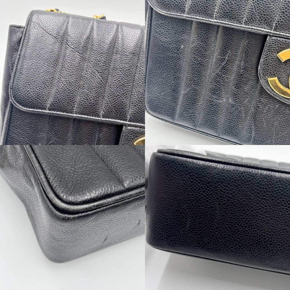 【開店SALE】 CHANEL シャネル ショルダーバッグ マドモアゼル ダブルチェーン ココマーク ターンロック ココ ヴィンテージ かばん 鞄 キャビアスキン ブラック 黒 ゴールド金具 レディース【中古品】