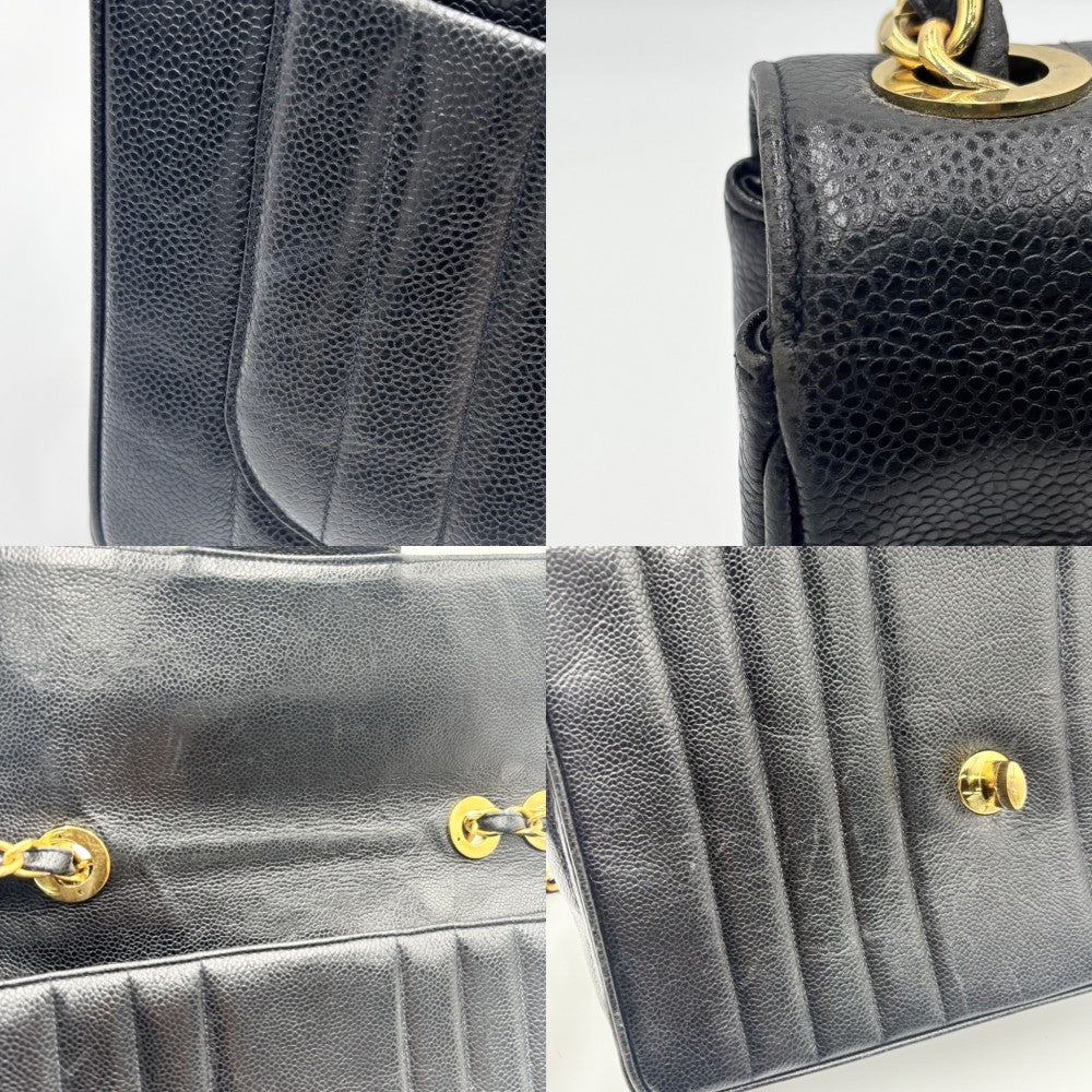 【開店SALE】 CHANEL シャネル ショルダーバッグ マドモアゼル ダブルチェーン ココマーク ターンロック ココ ヴィンテージ かばん 鞄 キャビアスキン ブラック 黒 ゴールド金具 レディース【中古品】