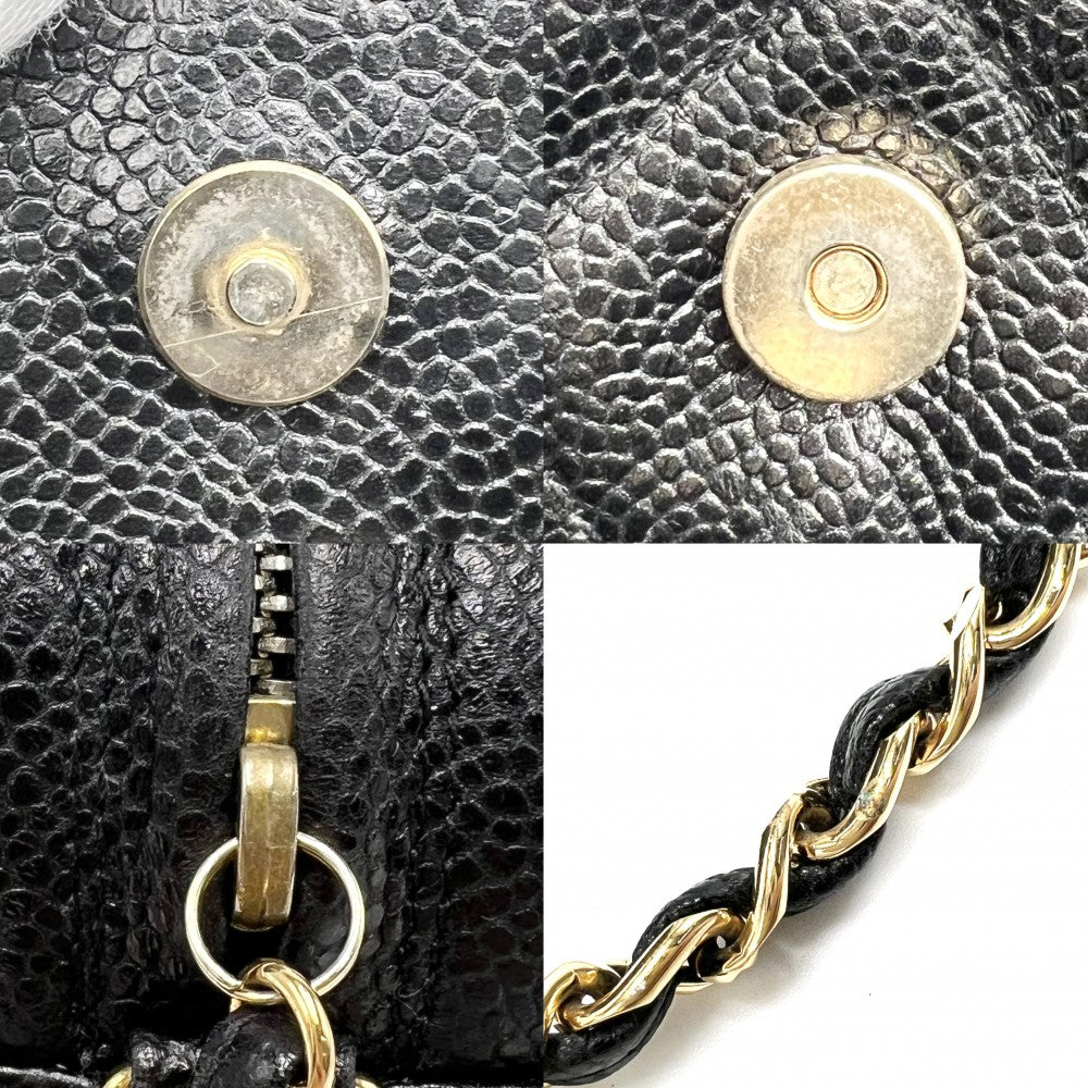 CHANEL シャネル ショルダーバッグ マトラッセ ココボール チェーンショルダー ココマーク ヴィンテージ 小さめ キャビアスキン ブラック 黒 ゴールド金具 レディース【中古品】