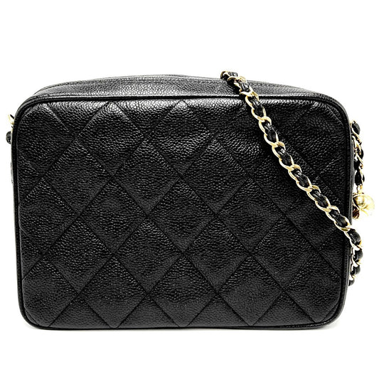 CHANEL シャネル ショルダーバッグ マトラッセ ココボール チェーンショルダー ココマーク ヴィンテージ 小さめ キャビアスキン ブラック 黒 ゴールド金具 レディース【中古品】