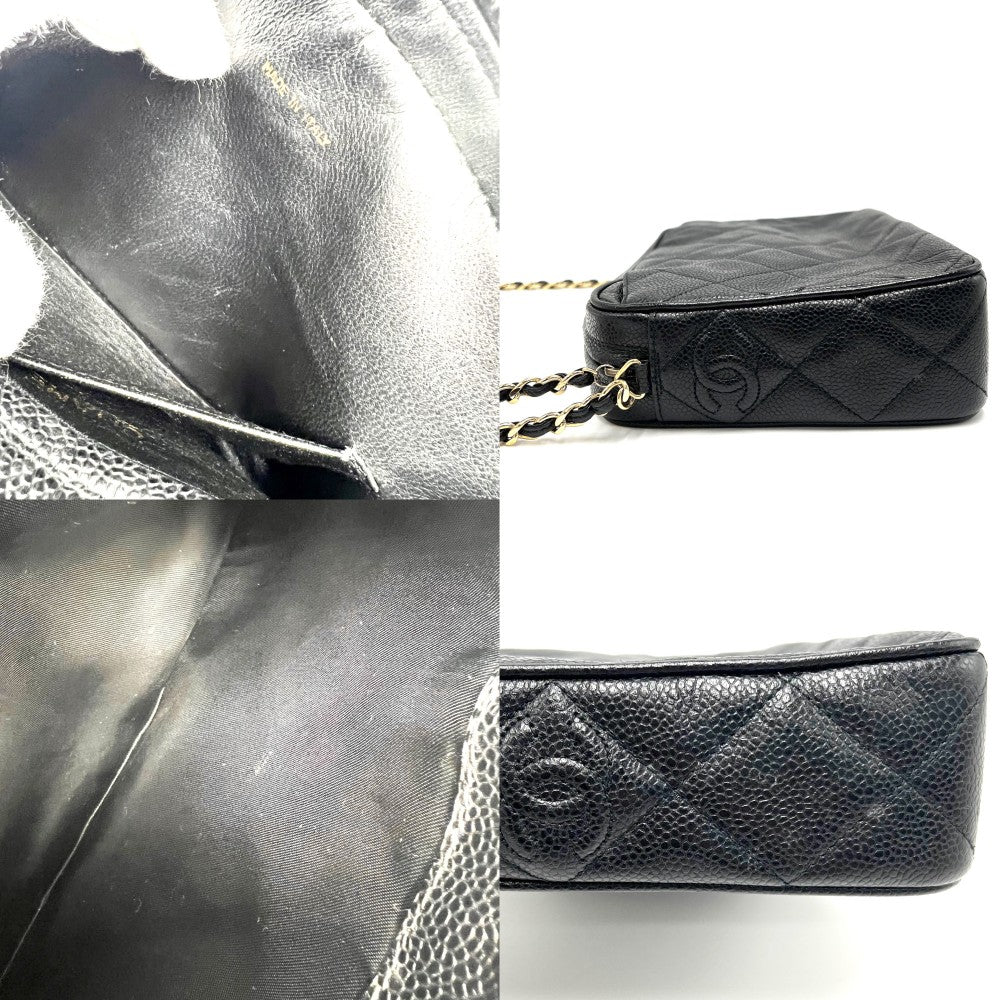 CHANEL シャネル ショルダーバッグ マトラッセ ココボール チェーンショルダー ココマーク ヴィンテージ 小さめ キャビアスキン ブラック 黒 ゴールド金具 レディース【中古品】