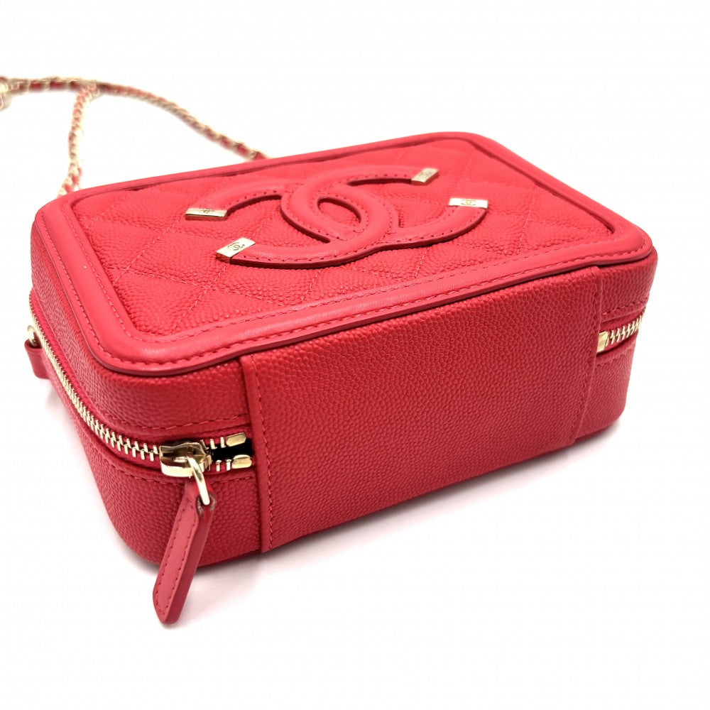 【開店SALE】 CHANEL シャネル ショルダーバッグ マトラッセ CCフィリグリー バニティバッグ ミニポシェット ココマーク ココ 鞄 かばん キャビアスキン レッド 赤 ゴールド金具 レディース【中古品】