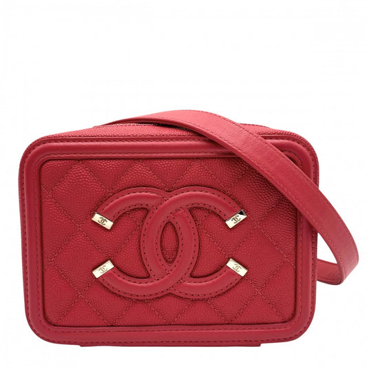 【開店SALE】 CHANEL シャネル ショルダーバッグ マトラッセ CCフィリグリー バニティバッグ ミニポシェット ココマーク ココ 鞄 かばん キャビアスキン レッド 赤 ゴールド金具 レディース【中古品】