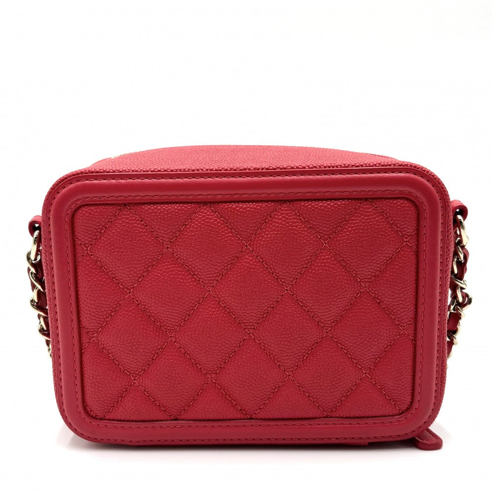 【開店SALE】 CHANEL シャネル ショルダーバッグ マトラッセ CCフィリグリー バニティバッグ ミニポシェット ココマーク ココ 鞄 かばん キャビアスキン レッド 赤 ゴールド金具 レディース【中古品】
