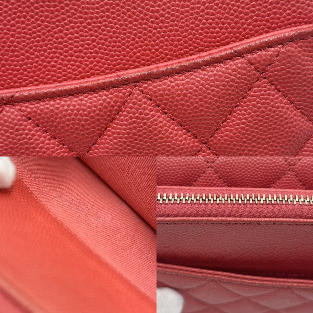 CHANEL シャネル チェーンウォレット マトラッセ ショルダーポーチ ココマーク ココ 小さめ 鞄 かばん キャビアスキン レッド系 ゴールド金具 レディース【中古品】