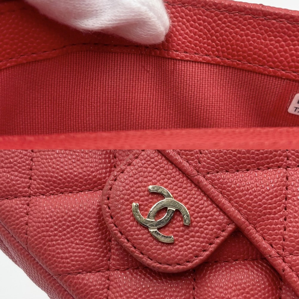 CHANEL シャネル チェーンウォレット マトラッセ ショルダーポーチ ココマーク ココ 小さめ 鞄 かばん キャビアスキン レッド系 ゴールド金具 レディース【中古品】