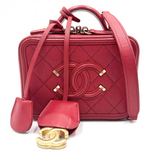 【開店SALE】 CHANEL シャネル ショルダーバッグ マトラッセ CCフィリグリー バニティバッグ ミニポシェット ココマーク ココ 鞄 かばん キャビアスキン レッド 赤 ゴールド金具 レディース【中古品】