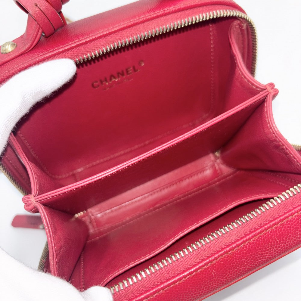 CHANEL シャネル ショルダーバッグ マトラッセ CCフィリグリー バニティバッグ ミニポシェット ココマーク ココ 鞄 かばん キャビアスキン レッド 赤 ゴールド金具 レディース【中古品】