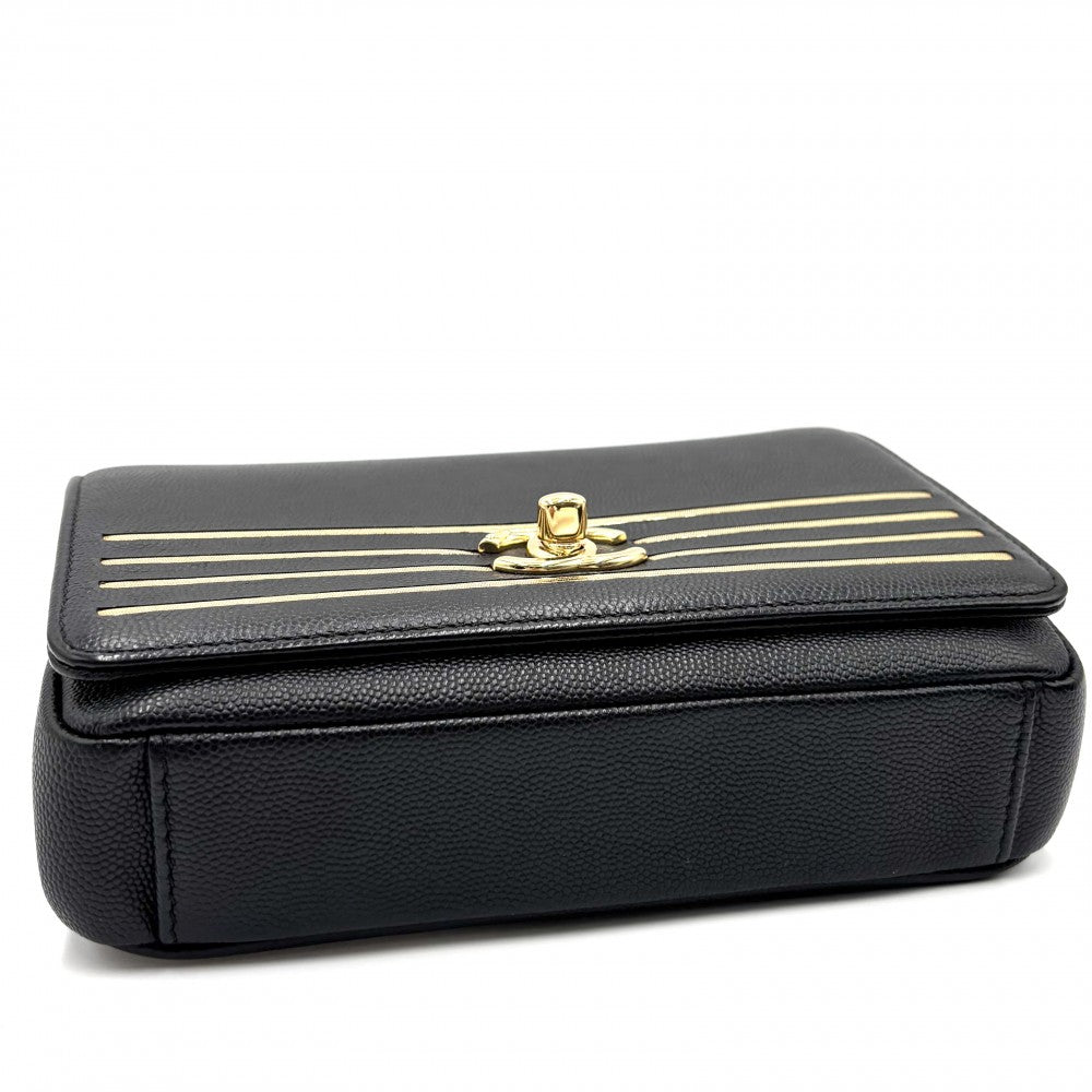 CHANEL シャネル ウエストバッグ ボディバッグ 小さめ ターンロック ココマーク ココ 鞄 かばん キャビアスキン ブラック 黒 ゴールド金具 レディース【中古品】