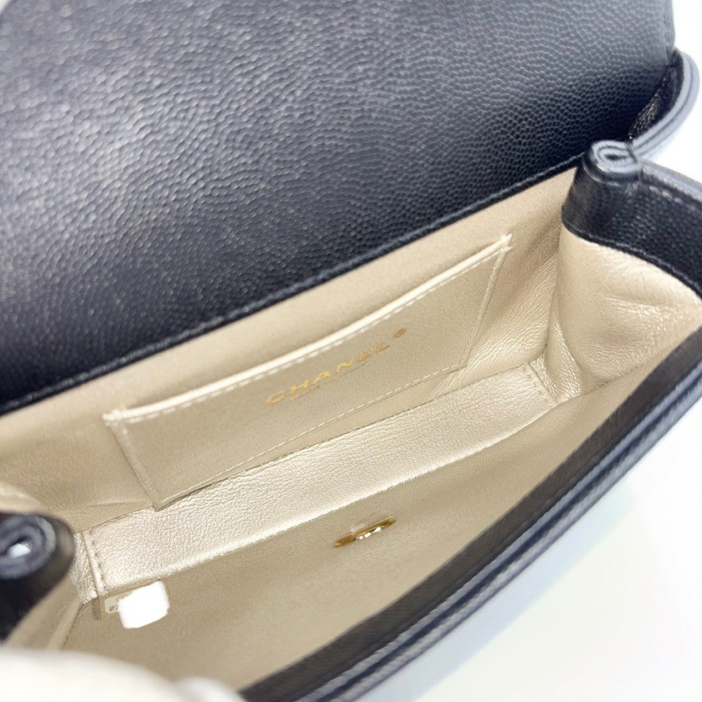 CHANEL シャネル ウエストバッグ ボディバッグ 小さめ ターンロック ココマーク ココ 鞄 かばん キャビアスキン ブラック 黒 ゴールド金具 レディース【中古品】