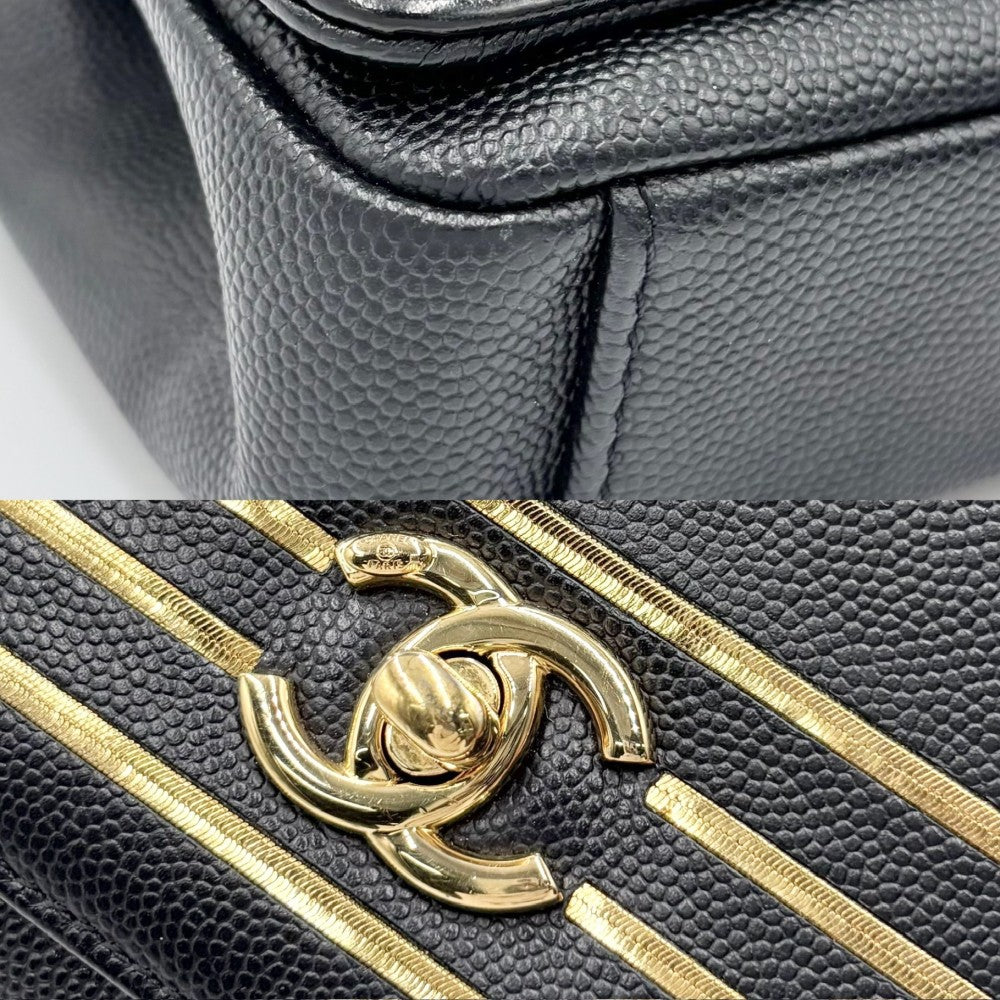 CHANEL シャネル ウエストバッグ ボディバッグ 小さめ ターンロック ココマーク ココ 鞄 かばん キャビアスキン ブラック 黒 ゴールド金具 レディース【中古品】