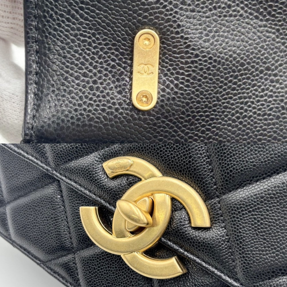 CHANEL シャネル ショルダーバッグ マトラッセ ココマーク ターンロック ココ かばん 鞄 キャビアスキン ブラック 黒 ゴールド金具 レディース【中古品】