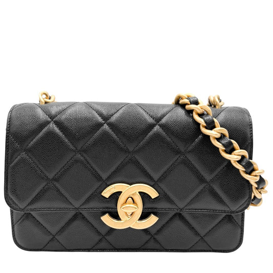 CHANEL シャネル ショルダーバッグ マトラッセ ココマーク ターンロック ココ かばん 鞄 キャビアスキン ブラック 黒 ゴールド金具 レディース【中古品】