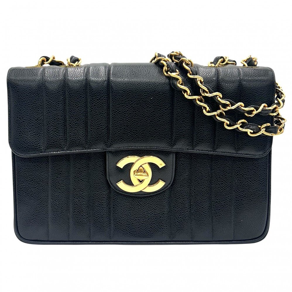 【開店SALE】 CHANEL シャネル ショルダーバッグ マドモアゼル ココマーク ダブルチェーン キャビアスキン ブラック 黒 ゴールド金具 レディース【中古品】