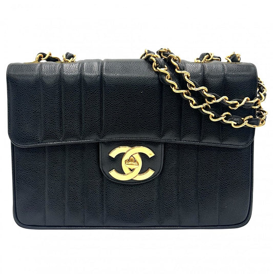 【開店SALE】 CHANEL シャネル ショルダーバッグ マドモアゼル ココマーク ダブルチェーン キャビアスキン ブラック 黒 ゴールド金具 レディース【中古品】