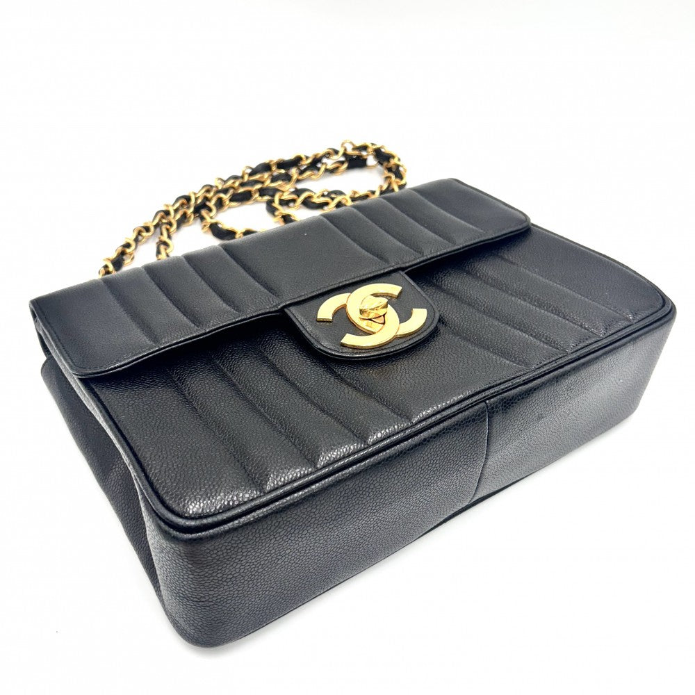【開店SALE】 CHANEL シャネル ショルダーバッグ マドモアゼル ココマーク ダブルチェーン キャビアスキン ブラック 黒 ゴールド金具 レディース【中古品】
