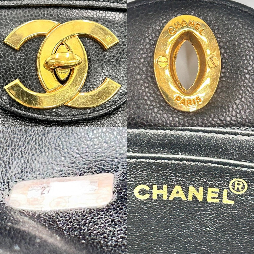 【開店SALE】 CHANEL シャネル ショルダーバッグ マドモアゼル ココマーク ダブルチェーン キャビアスキン ブラック 黒 ゴールド金具 レディース【中古品】