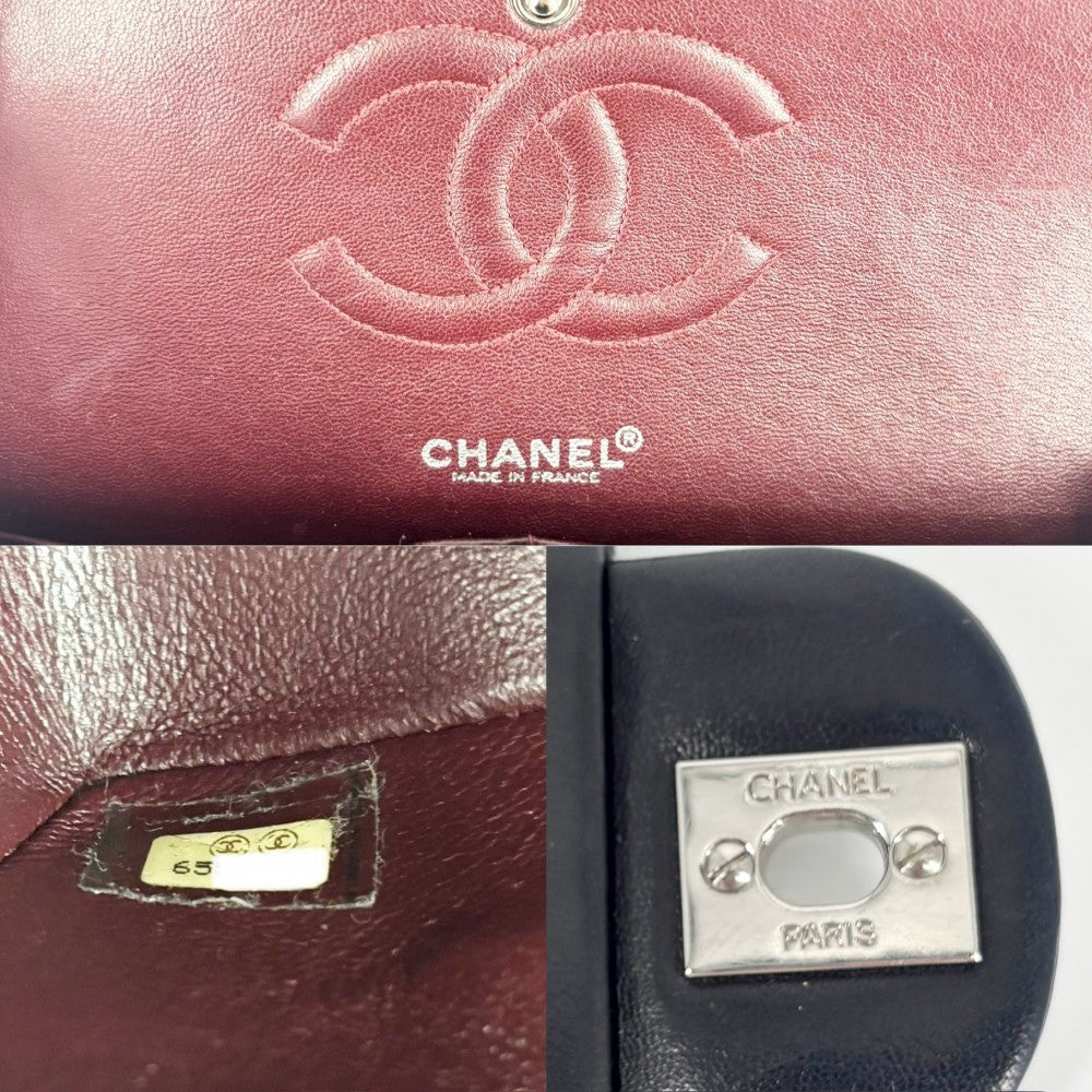 【開店SALE】 CHANEL シャネル ショルダーバッグ マトラッセ25 ココマーク ターンロック Matelasse ダブルフラップ ダブルチェーン ラムスキン ネイビー 紺 シルバー金具 レディース【中古品】