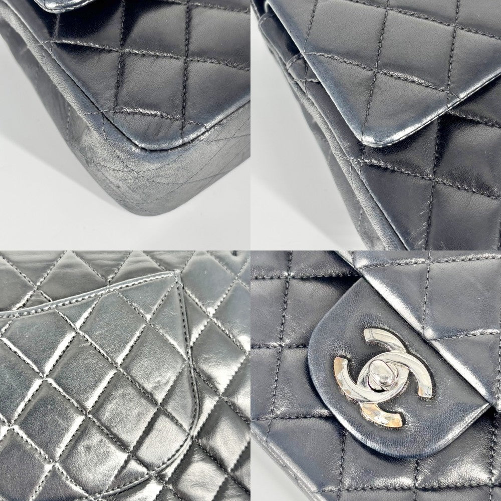 【開店SALE】 CHANEL シャネル ショルダーバッグ マトラッセ25 ココマーク ターンロック Matelasse ダブルフラップ ダブルチェーン ラムスキン ネイビー 紺 シルバー金具 レディース【中古品】