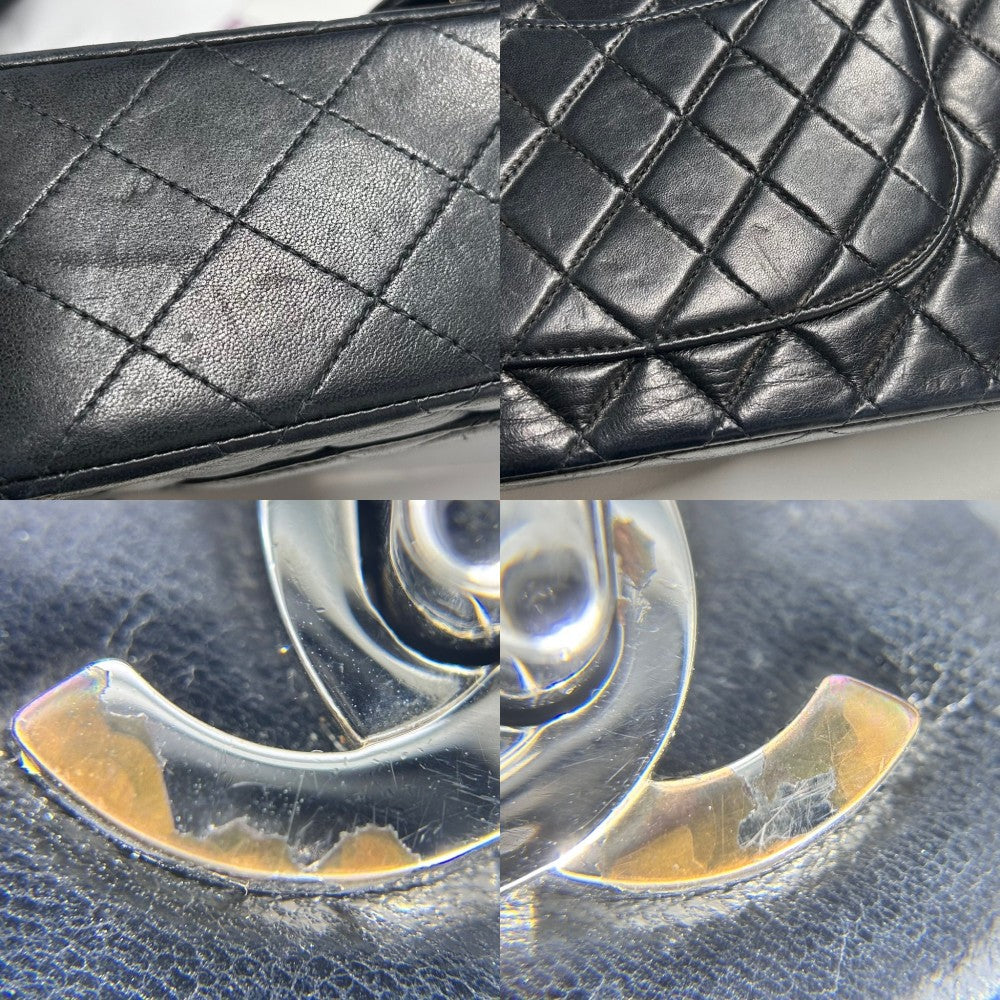 CHANEL シャネル ショルダーバッグ マトラッセ25 ココマーク ターンロック Matelasse ダブルフラップ ダブルチェーン ラムスキン ネイビー 紺 シルバー金具 レディース【中古品】
