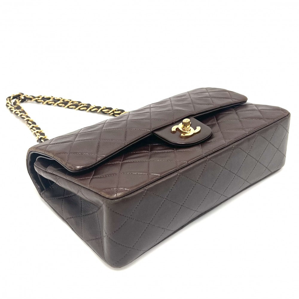 CHANEL シャネル ショルダーバッグ マトラッセ25 ダブルチェーン ダブルフラップ ココマーク ターンロック かばん 鞄 ラムスキン ブラウン 茶 ゴールド金具 レディース【中古品】