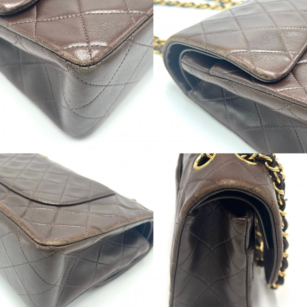 CHANEL シャネル ショルダーバッグ マトラッセ25 ダブルチェーン ダブルフラップ ココマーク ターンロック かばん 鞄 ラムスキン ブラウン 茶 ゴールド金具 レディース【中古品】