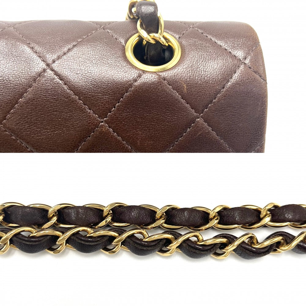 CHANEL シャネル ショルダーバッグ マトラッセ25 ダブルチェーン ダブルフラップ ココマーク ターンロック かばん 鞄 ラムスキン ブラウン 茶 ゴールド金具 レディース【中古品】