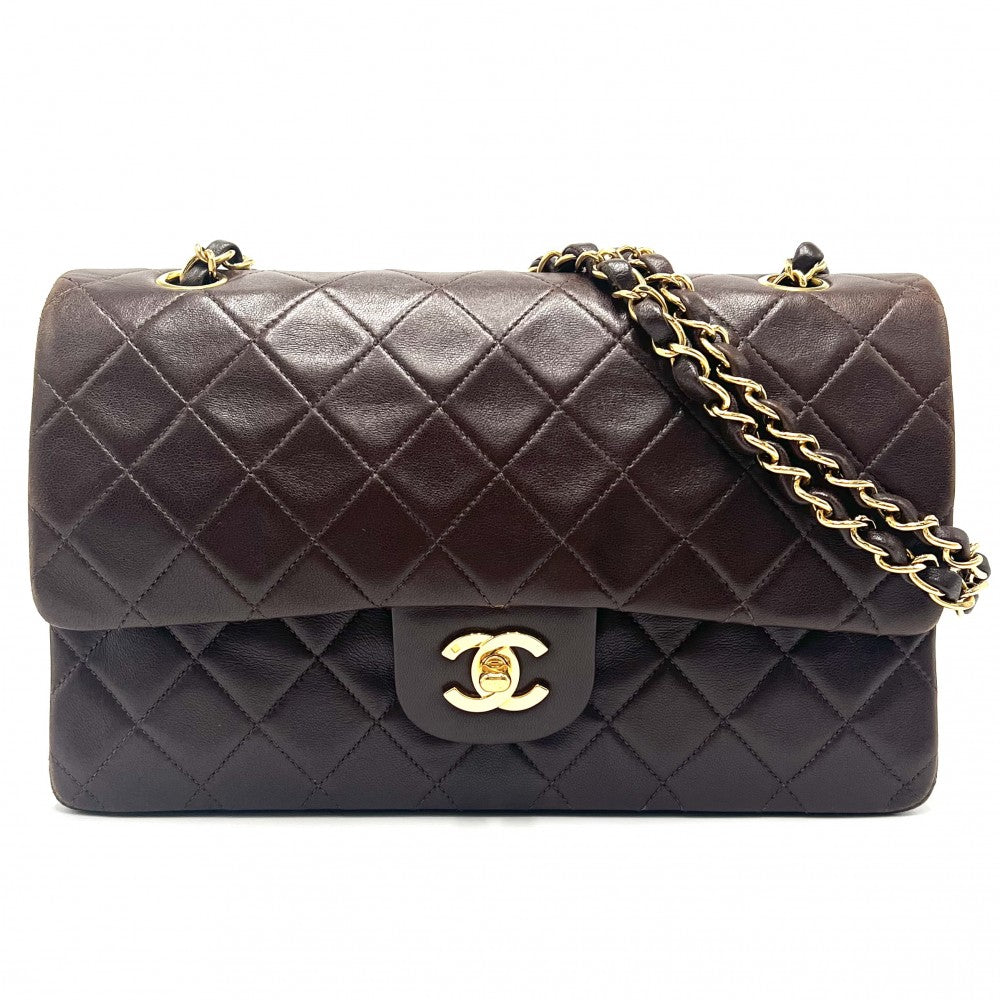 CHANEL シャネル ショルダーバッグ マトラッセ25 ダブルチェーン ダブルフラップ ココマーク ターンロック かばん 鞄 ラムスキン ブラウン 茶 ゴールド金具 レディース【中古品】