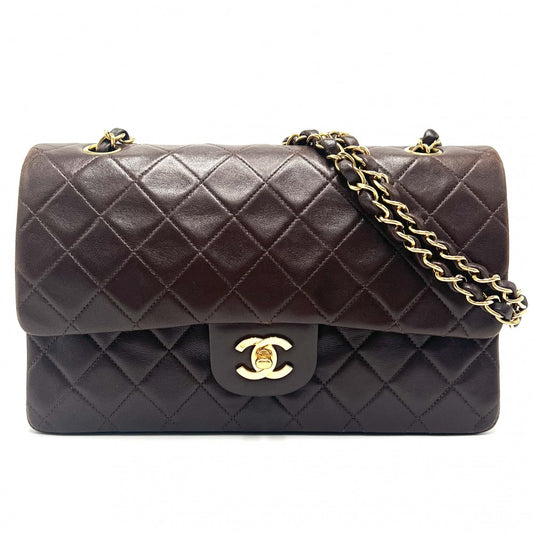 CHANEL シャネル ショルダーバッグ マトラッセ25 ダブルチェーン ダブルフラップ ココマーク ターンロック かばん 鞄 ラムスキン ブラウン 茶 ゴールド金具 レディース【中古品】