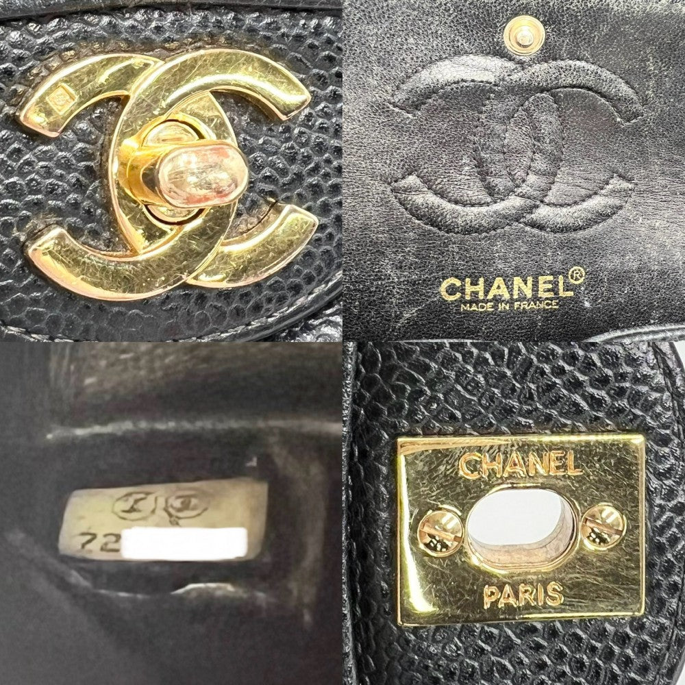 CHANEL シャネル ショルダーバッグ マトラッセ23 チェーンショルダー ダブルフラップ ダブルチェーン キャビアスキン ブラック 黒 ゴールド金具 レディース【中古品】