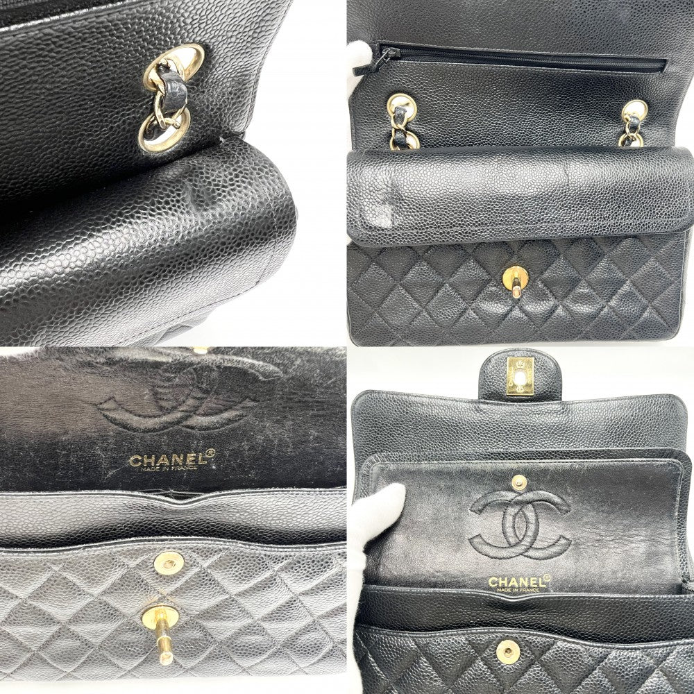 CHANEL シャネル ショルダーバッグ マトラッセ23 チェーンショルダー ダブルフラップ ダブルチェーン キャビアスキン ブラック 黒 ゴールド金具 レディース【中古品】