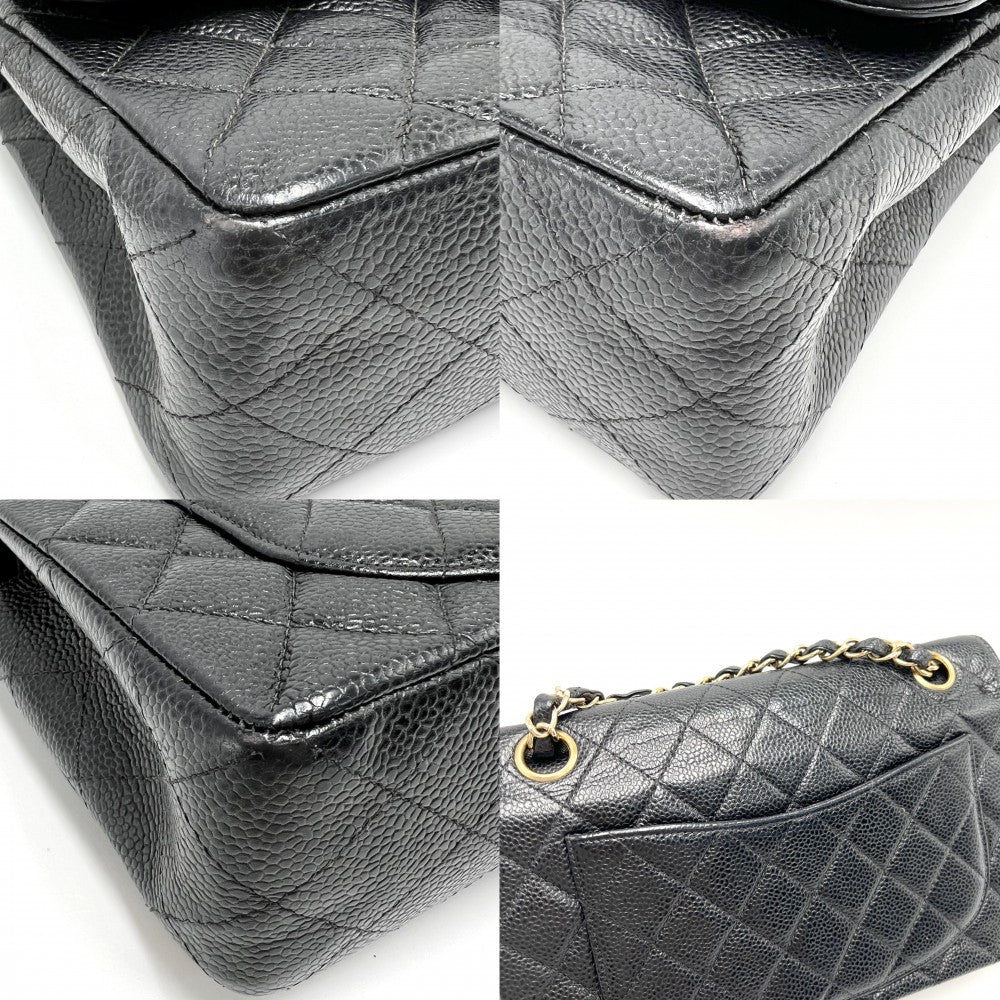 CHANEL シャネル ショルダーバッグ マトラッセ23 チェーンショルダー ダブルフラップ ダブルチェーン キャビアスキン ブラック 黒 ゴールド金具 レディース【中古品】