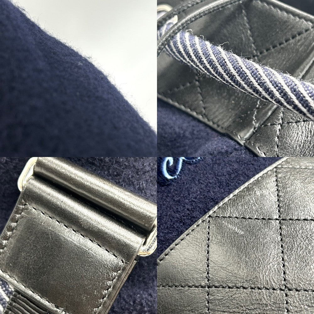 CHANEL シャネル ショルダーバッグ エンブロイダリー ドローストリングスリングバッグ キルティング ココマーク A57519 ウール レザー ネイビー 紺 シルバー金具 レディース【中古品】