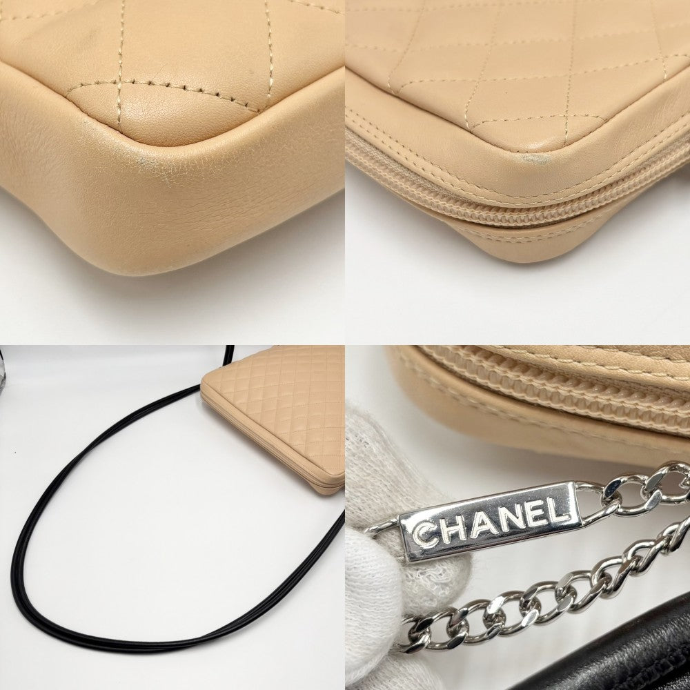 CHANEL シャネル ショルダーバッグ カンボンライン ラージポシェット ココマーク ココ レザー A25179 カーフ ベージュ ブラック 黒 シルバー金具 レディース【中古品】