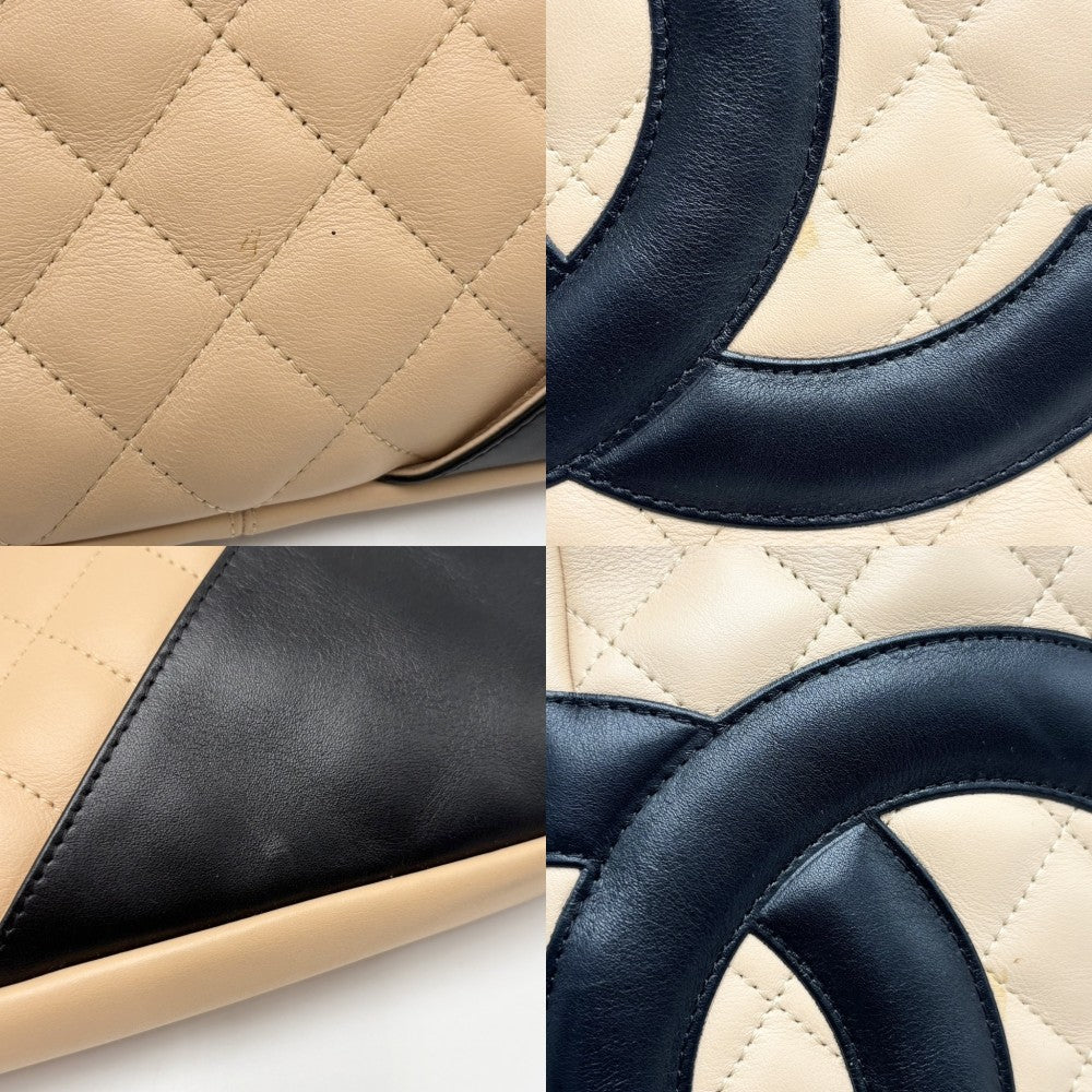 CHANEL シャネル ショルダーバッグ カンボンライン ラージポシェット ココマーク ココ レザー A25179 カーフ ベージュ ブラック 黒 シルバー金具 レディース【中古品】