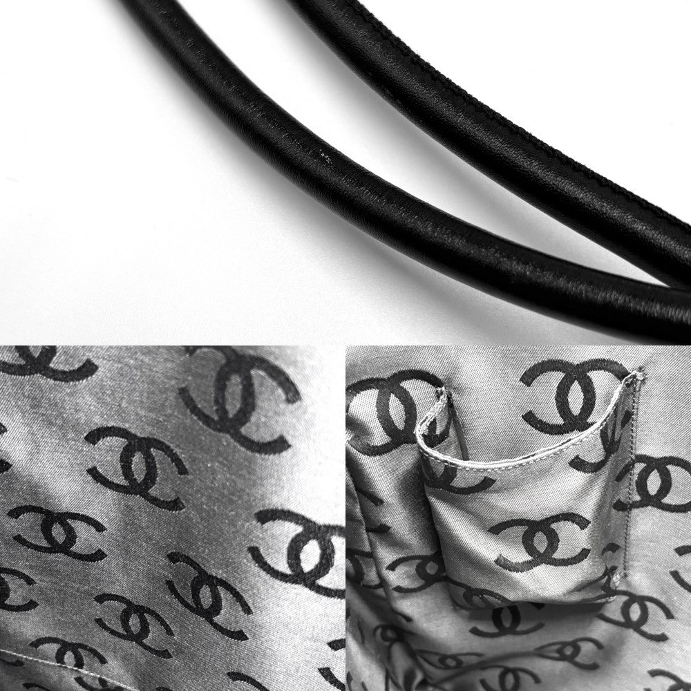 CHANEL シャネル ショルダーバッグ カンボンライン ラージポシェット ココマーク ココ レザー A25179 カーフ ベージュ ブラック 黒 シルバー金具 レディース【中古品】